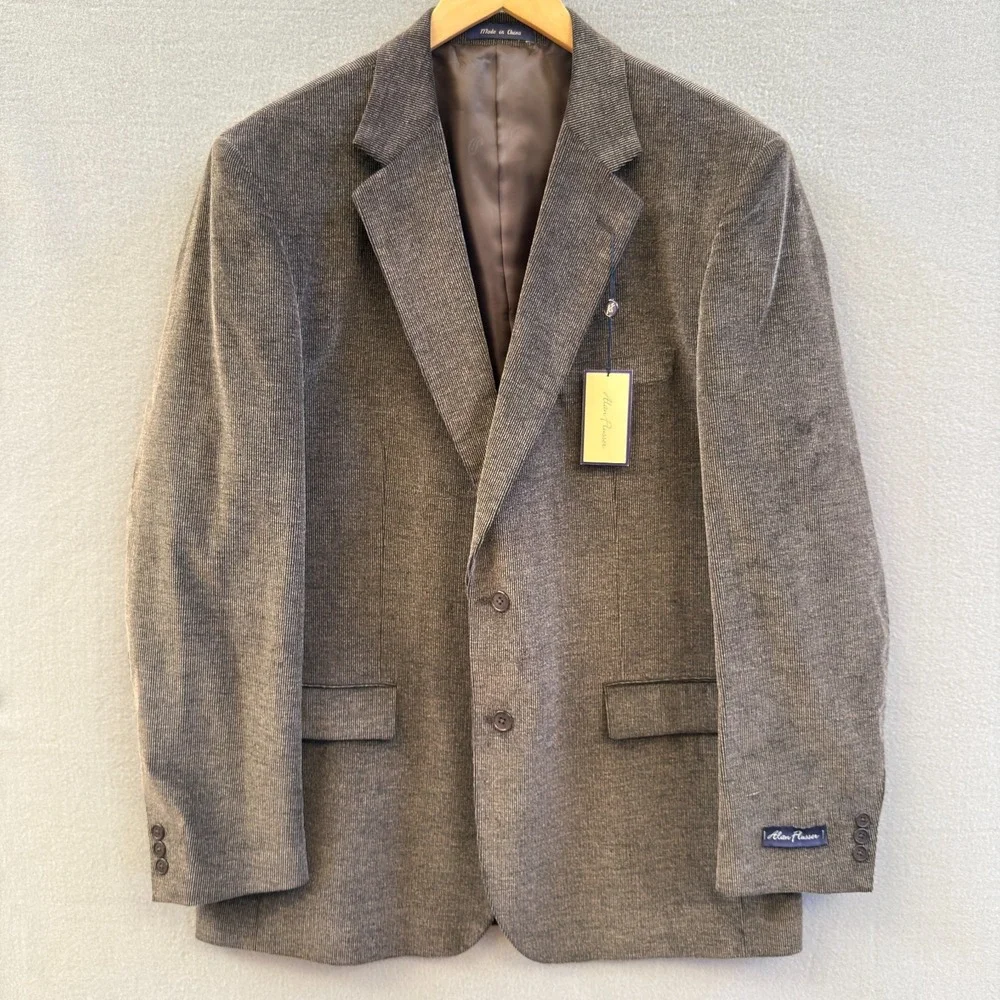 NWT Alan Flusser Men's 46L Brown Corduroy 100% Cotton Blazer Sport Coat Jacket